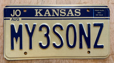 KANSAS VANITY LICENSE PLATE " MY 3 SON Z "  KS MY THREE SONS