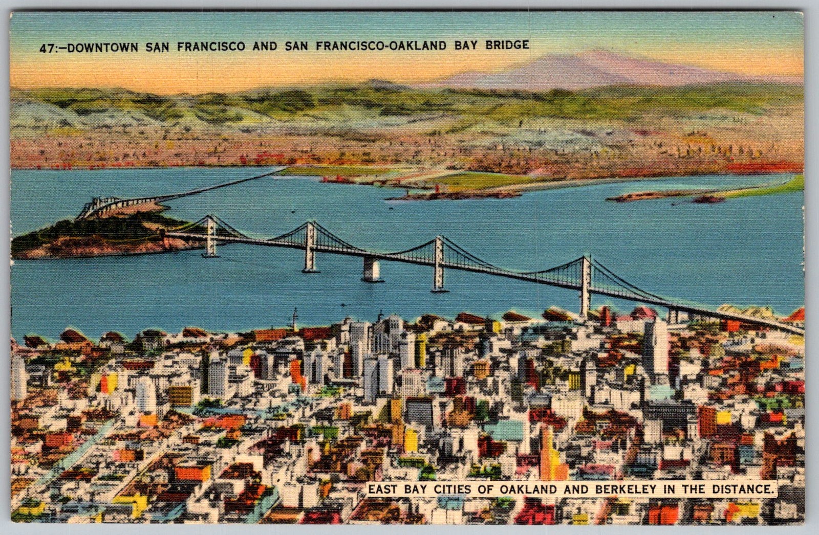 Vtg Linen Postcard Oakland Bay Bridge San Francisco, CA 1930s