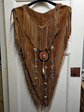 Wildleder Poncho mit Fransen, USA, Indianerverzierung, gr.36/38.