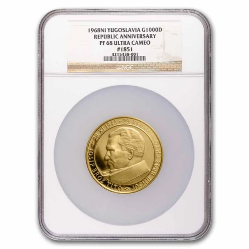 1968-NI Yugoslavia Gold 1000 Dinara PF-68 Ultra Cameo NGC