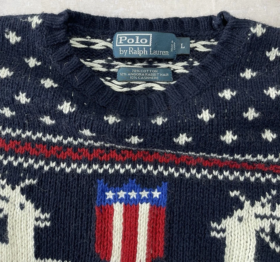 Suéter tejido navidad nórdico escudo reno Polo Ralph Lauren vintage cachemir Foto 2 de 4
