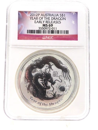 2012-P AUSTRALIA S$1 YEAR OF THE DRAGON EARLY RELEASES NGC MS69
