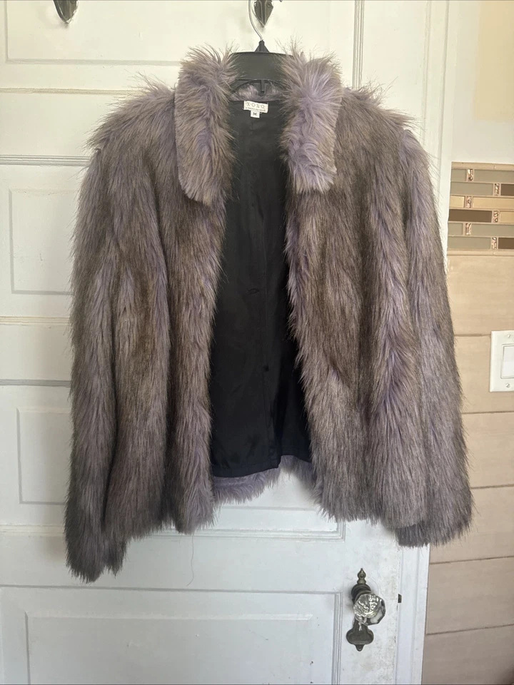 XOXO Fux Fur Coat Jacket Size M Women's Light Purple Brown - Image 3 of 4