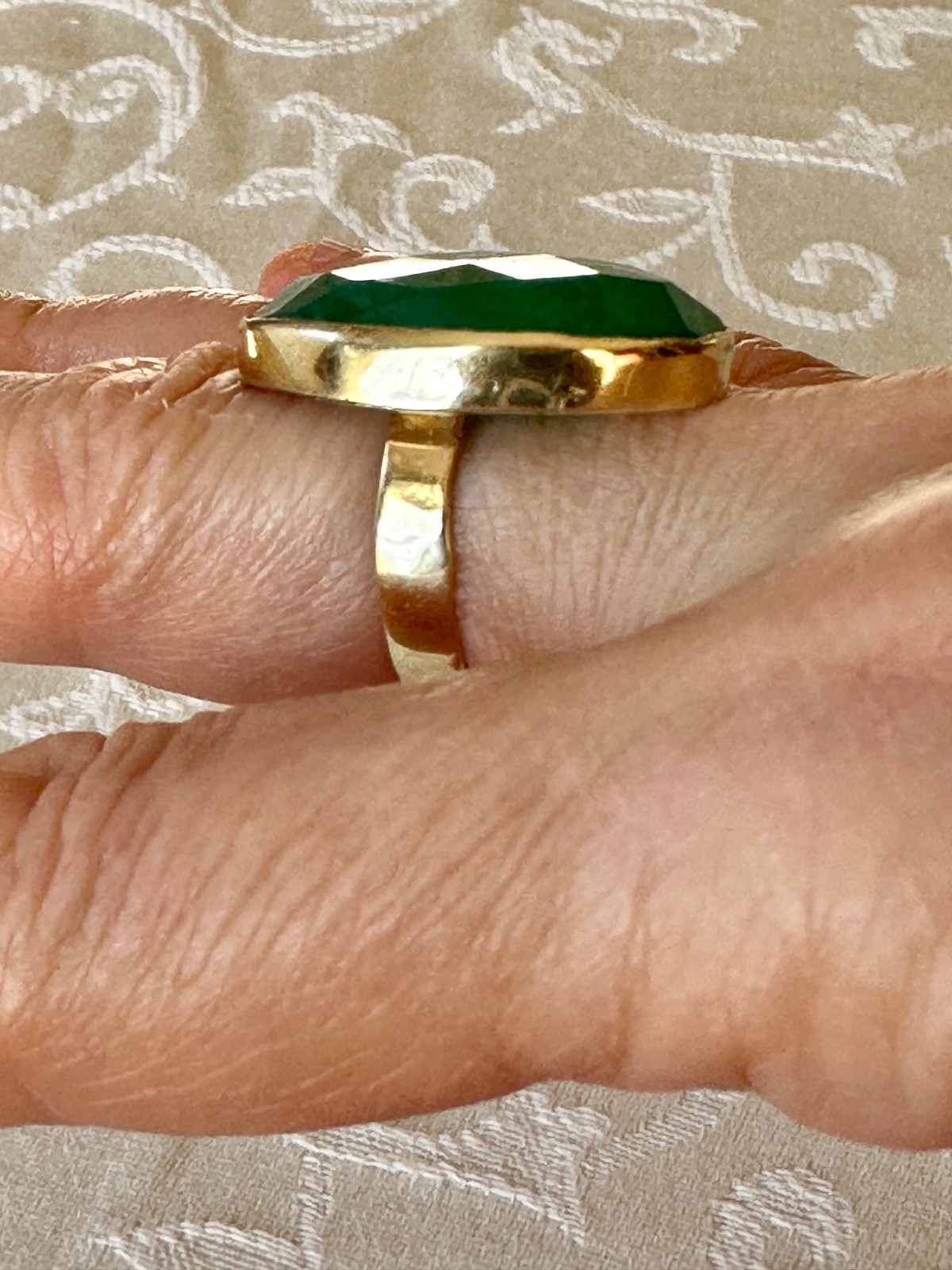 14k SOLID GOLD OVAL SOLITAIRE HUGE GREEN CHALCEDO… - image 12