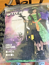 Girls Witch Halloween Costume Dress Size S 4 to 6 Dress Hat