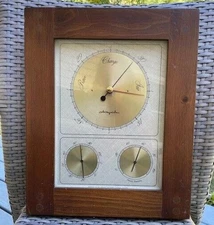 Vintage 1962 Airguide Instruments Chicago Barometer Teak Wood Glass USA Working