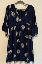Anthropologie Paper Crown Navy Floral Swing Dress Medium