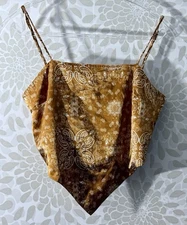 J For Justify Women’s M Rust Boho Paisley Triangle Back Tie Cropped Tank Top