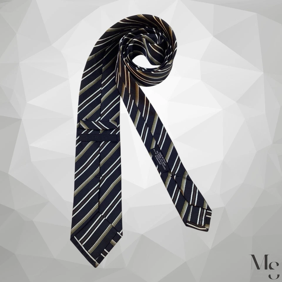 Gravata fina de seda luxuosa listrada preta e marrom PRADA feita na Itália 60”-2,5” EX COND - Imagem 2 de 4