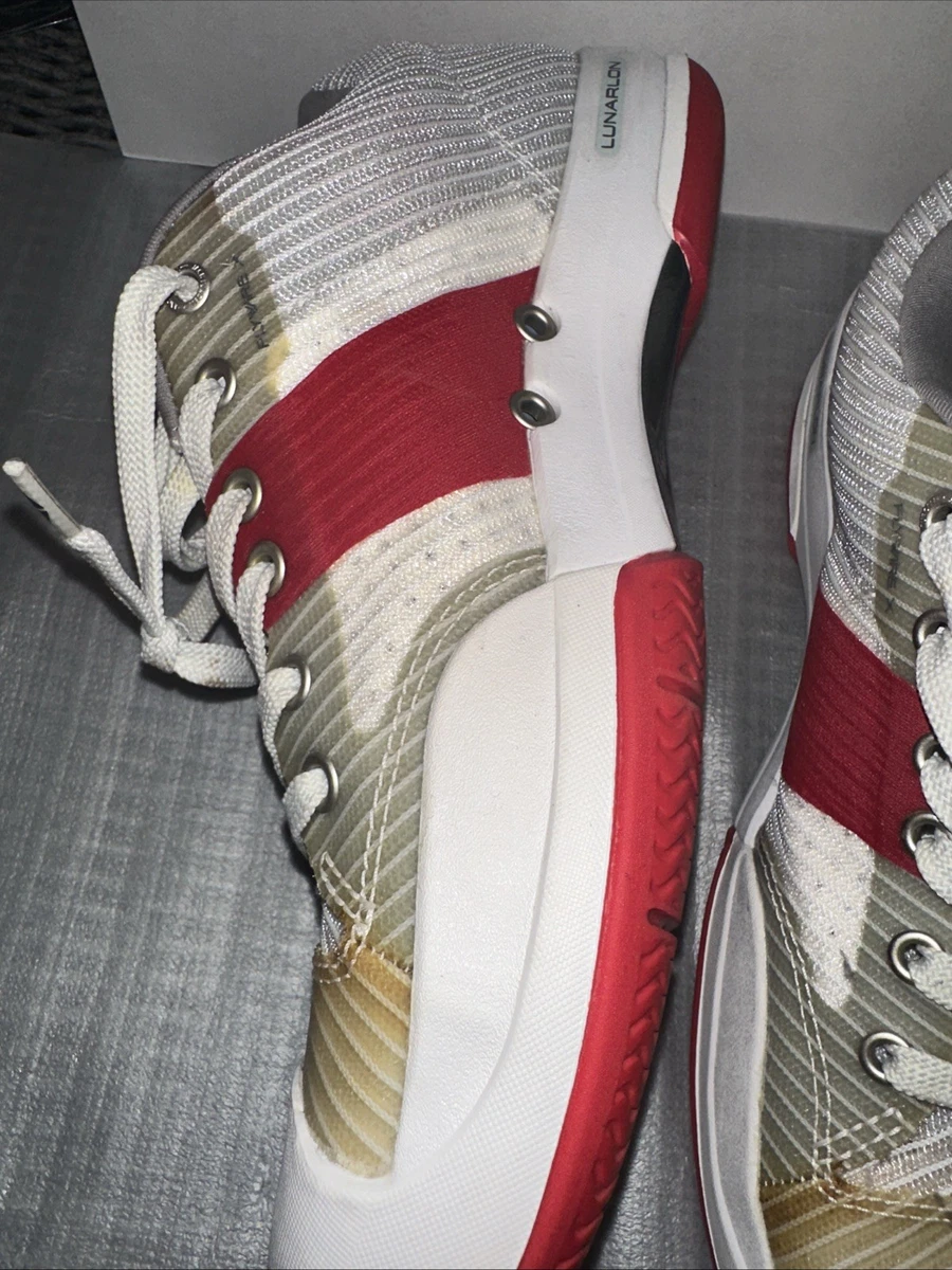 Converse Jack Purcell niedrige Turnschuhe Herren Größe 9,5 Damen 11, weiß rot Textil