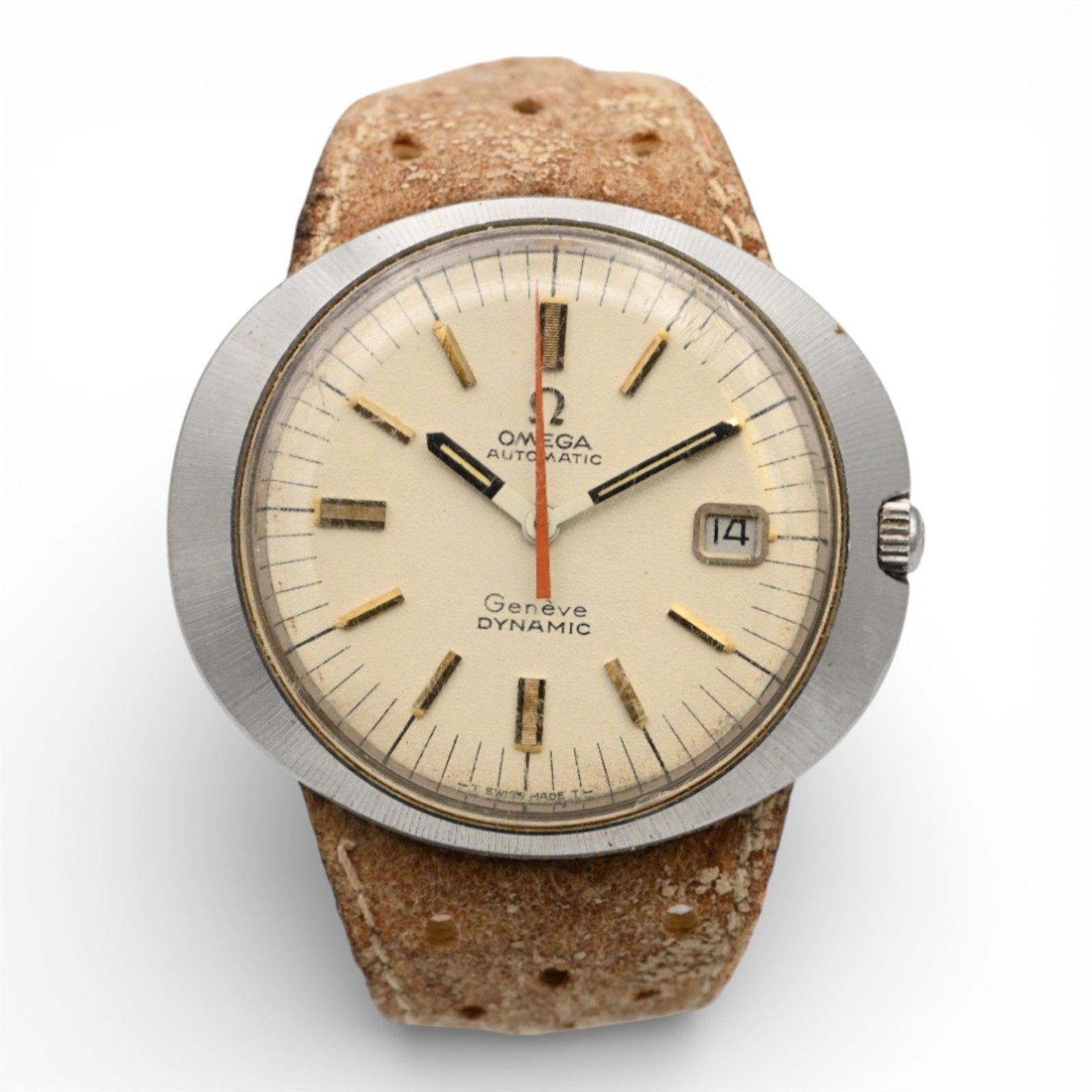 VINTAGE DYNAMIC STAINLESS OMEGA STEEL WRISTWATCH AUTOMATIC LEATHER DATE GENTS - vintagewatches.pk