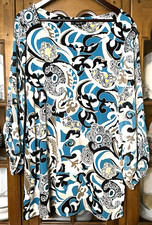 Style & Co. Shift Short Dress Women's Medium Multicolor Round Neck Hippie Retro