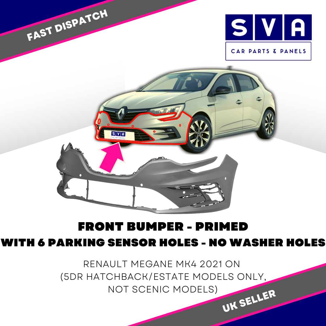 For Renault Megane Mk4 2021> Front Bumper Primed With 6 Pdc Insurance Approved