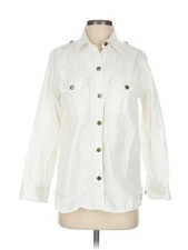 Current/Elliott Women Ivory Long Sleeve Button-Down Shirt S