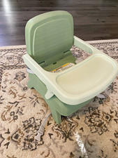Chicco High Chair Booster Seat Green/White Removable Tray Safety Harness Folding