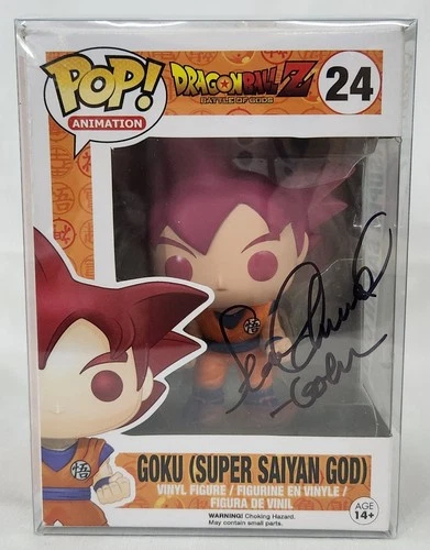 Sean Schemmel Signed Funko Pop Figure DBZ 24 Goku (Super Saiyan God) + Protector