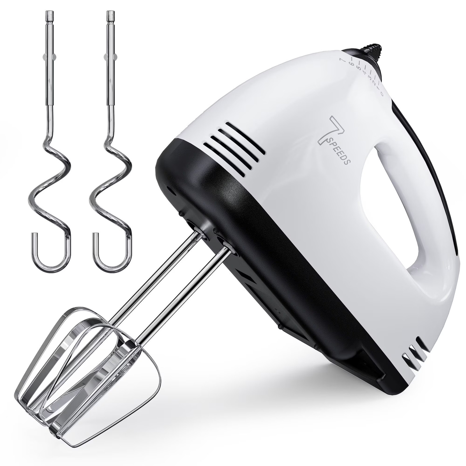 7 Speed Hand Mixer Electric Handheld with Stainless Steel Beaters & Dough Hooks,