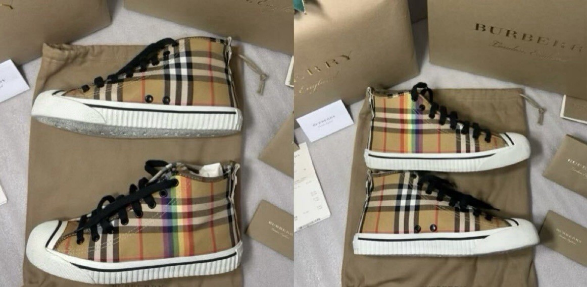 BURBERRY 2018SS レインボー　ハイカットスニーカー Burberry 2018SS Rainbow Check High Cut Sneakers Shoes Size
