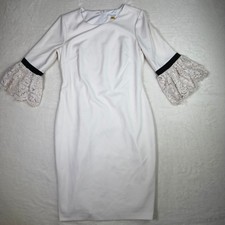 Calvin Klein White Dress Size 8 Sheath Bell Lace Sleeve Career Party