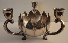 Vintage Elegance Silver Plate Candle Holder Water Lily Lotus Nenuphar Flower