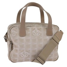 Borsa a mano CHANEL nuova linea viaggio nylon 2 vie beige argento CC Auth 145353