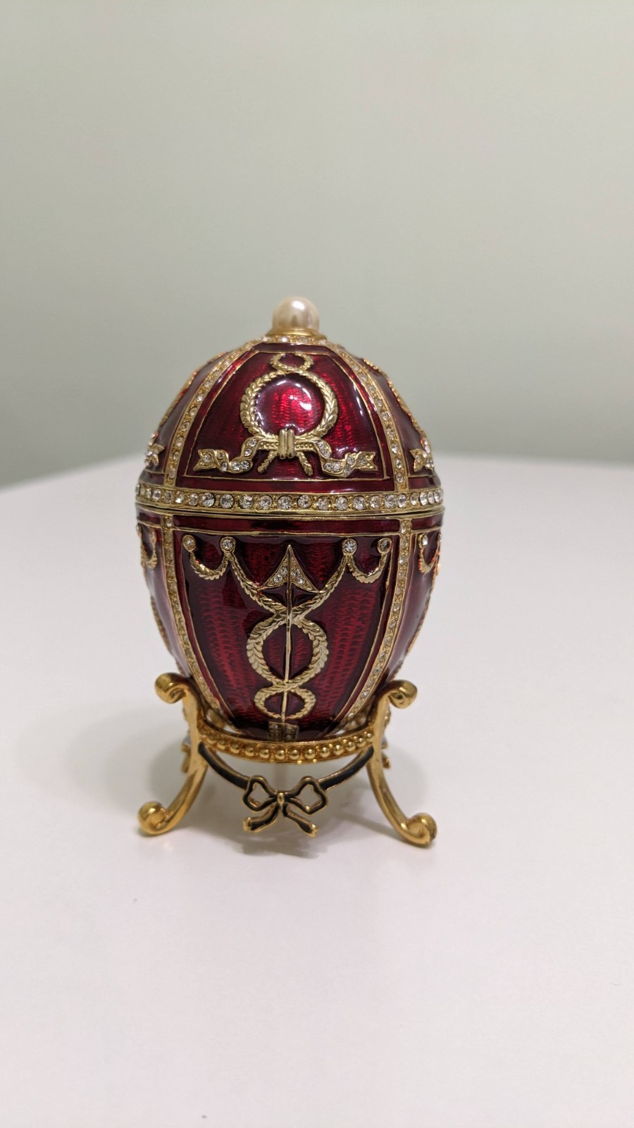 Red Faberge Egg Replica Trinket Box w/ Rosebud ,Easter Gift