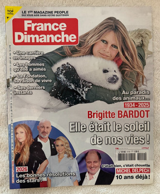FRENCH MAGAZINE FOR THE DEATH OF BRIGITTE BARDOT FRANCE DIMANCHE SPECIAL EDITION