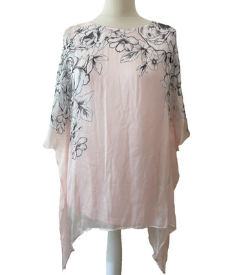 PHASE EIGHT FLIESSENDES OBERTEIL ROSA BLUMENDRUCK SEIDE OVERLAY GRÖSSE 12