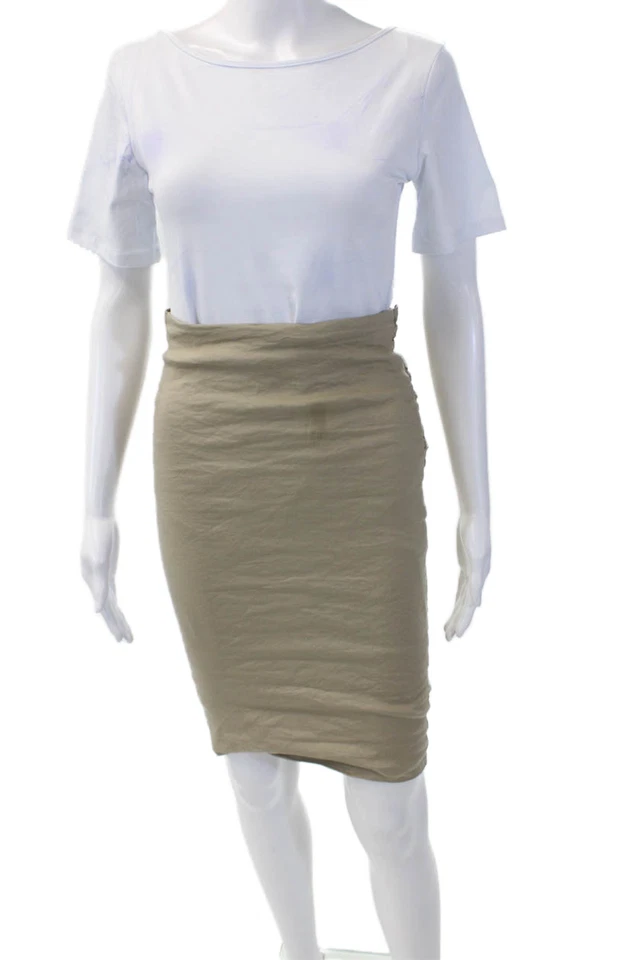 Falda lápiz Artelier Nicole Miller para mujer de algodón con corbata frontal cremallera trasera marrón talla 4 Foto 2 de 4