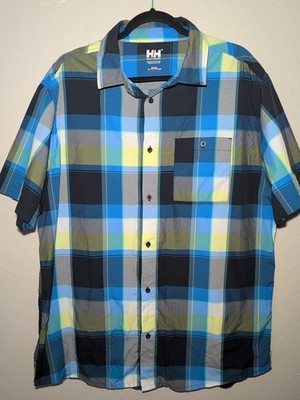 Helly Hanson Plaid Button Up Short Sleeve Shirt Athleisure Lightweight Mens 2XL