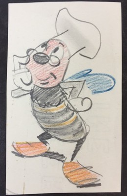 Original  Harold Whitaker Zeichnung eines Bienenkochs, Halas & Batchelor Animator Foo