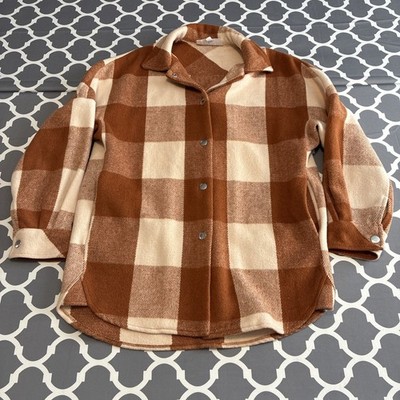 Steve Madden Women s Small Tan Plaid Trench Coat Acrylic Wool Blend Jacked