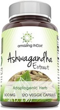 Amazing India Ashwagandha 500 mg Veggie Capsules Supplement Made with Natural