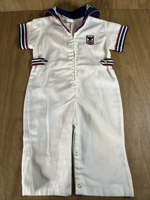 Vtg Little Bit Baby Boy US Navy Sailor Suit Jumper 24 Mos White Blue Costume