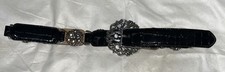 EUC Brighton Black Patent Alligator Belt Silver Hardware Rhinestones 32 B60113
