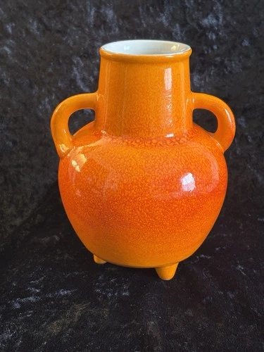 Vintage 1965 Royal Haeger 3-Footed, 2-handled Mandarin Orange Glazed Vase #4020