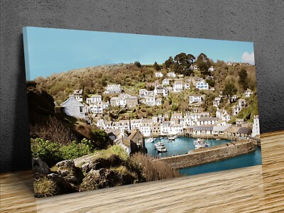 Polperro Picturesque Village in Cornwall United Kingdom,  mounted canvas print