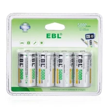 EBL 4x C Size Rechargeable Batteries 5000mAh Ni-MH High Capacity C Cell Battery