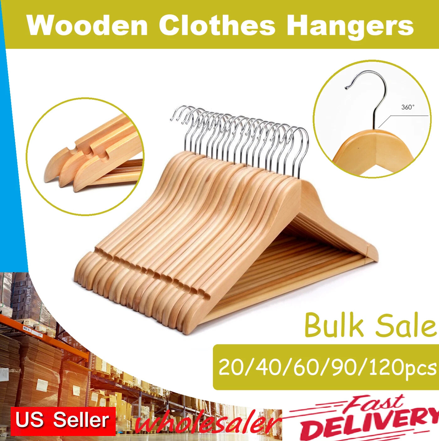20-120 Wooden Clothes Hangers Bulk Set for Coats Pants Suits Wardrobe-image