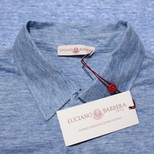 Luciano Barbera NWT Short Sleeve Polo Shirt Size M in Blue Melange 100 Linen