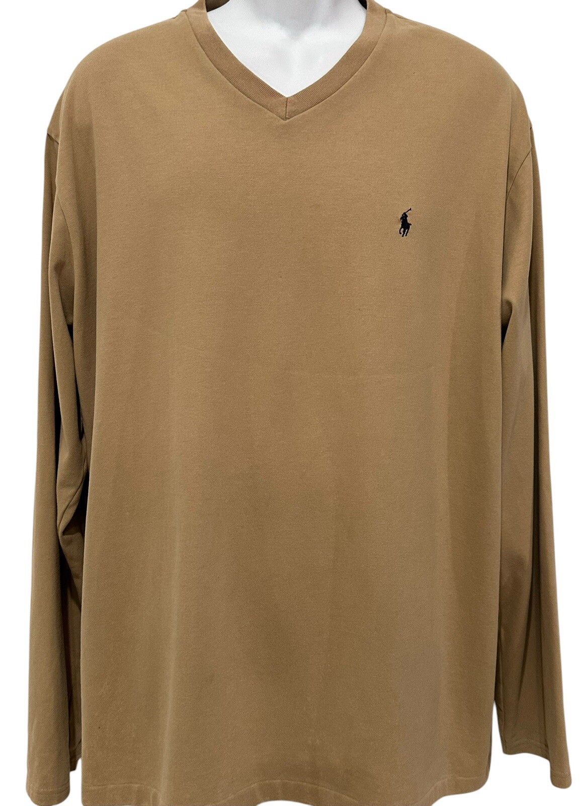 Polo Ralph Lauren uomo pullover marrone spesso morbido marrone pony manica lunga scollo a V XL