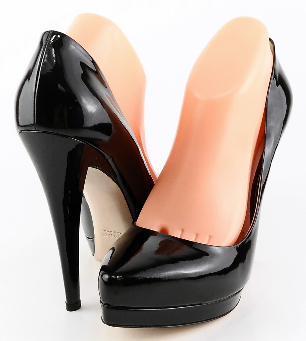 MIU MIU 5IP169 Black Patent Designer Pumps Platforms 10.0 M MIU MIU 5IP169 Black Patent Designer Pumps Platforms 10.0 M