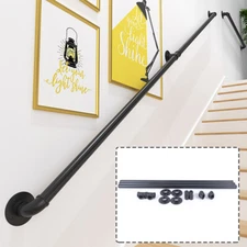 For Steps Stair Hand Rail Kit Black Outdoor Indoor Railing 10 Ft Iron Handrail