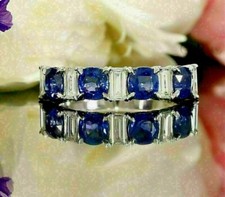 Round Cut Simulated Sapphire Women's Stunning Wedding Ring 14k White Gold Plated