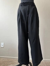 Tom Ford Straight Leg High Waist Pleated Black Button Slack Trousers Dress Pants