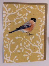 Beautiful Bullfinch Greetings Card RSPB Charity Blank inside Embossed detail
