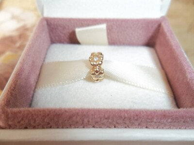 Original Original Pandora 14kt Gold & Diamant Blume Zwischenring Charm 750436D - RAR