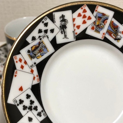 RARE Tiffany & Co. Elizabethan Playing Cards Cup & Saucer Pair Set of 2 Black - Picture 6 of 7