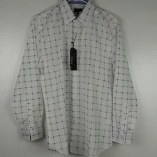 NWT Galaxy by Harvic Shirt Mens Small White Blue Check Slim Fit Long Sleeve Work