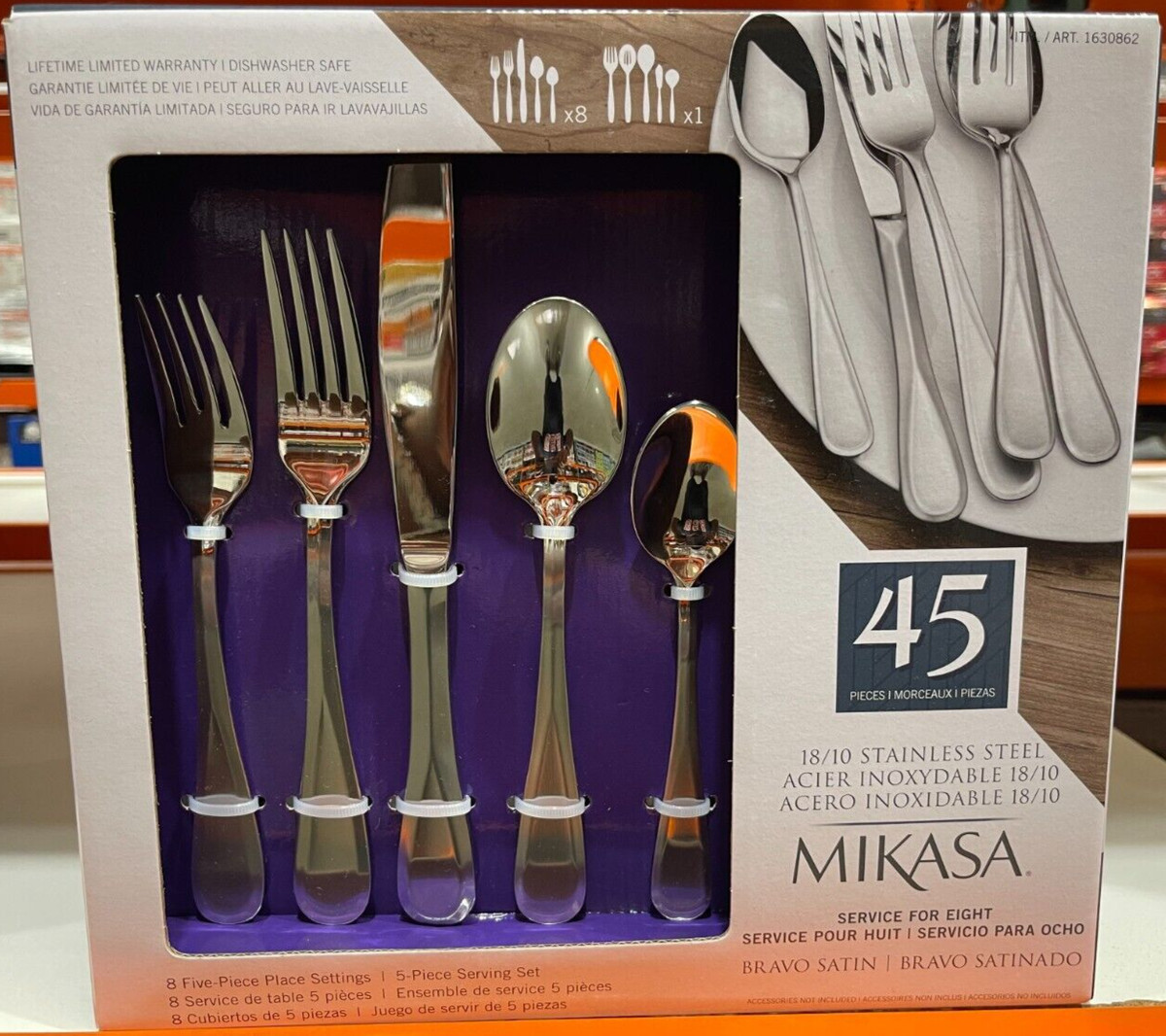 Mikasa Bravo Satin 45 Piece Flatware Serving Utensil Set Stainless 